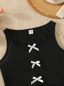 SHEIN Top de tirantes informal para niñas preadolescentes con decoración de moño para el verano - Negro - Ver 3
