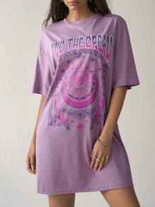 Easelle 字母圖案落肩T恤洋裝