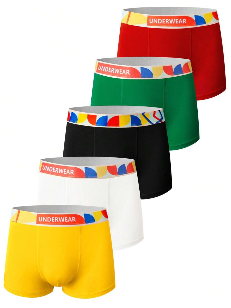 SHEIN 5pcs/Set Teen Boy Letter Printed Casual Boxer Briefs - Multicolor - View 1