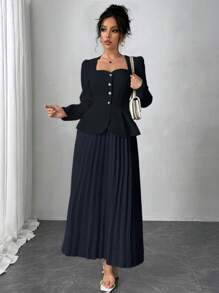 Chiquease Elegantes, modisches langes Kleid mit plissiertem Schmetterlingsdekoration für Damen, Maxikleid