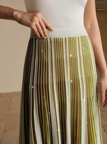 Anewsta 女士优雅针织褶皱闪亮亮片裙，适合节日、春季、商务休闲、朴素风格、Oldmoney - 綠色 - 查看 5