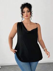 SHEIN Clasi Top na ramiączkach typu spaghetti z łańcuszkiem w dużym rozmiarze, wiosna/lato - Czarne - Zobacz 5