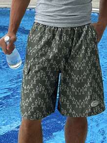 DAZY Men's Summer Floral Print Camo Green Casual Shorts Vacation - Army Green - View 6