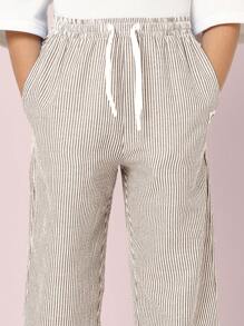 SUMWON Pull On Pants Boys Striped Cotton Casual Pants Youth Wide Leg School Uniform Classic Comfortable Spring Fall Winter Pants With Side Pockets - Brown - View 5