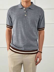 RueChic Men Solid Half Button Old Money Regular Polo Shirt - Grey - View 3