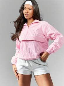 Missguided x Playboy Half Zip Athletic Windbreaker Active Sport Performance Track Jacket Lightweight Running Training Workout Casual Streetwear Spring Fall Outerwear