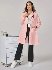 TaskEZ Pink Front Button Pocket Lab Coat With Long Sleeves - Pink - View 3