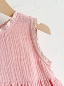 SHEIN Vestido casual suelto de unicolor, cuello redondo y sin mangas para niñas jóvenes