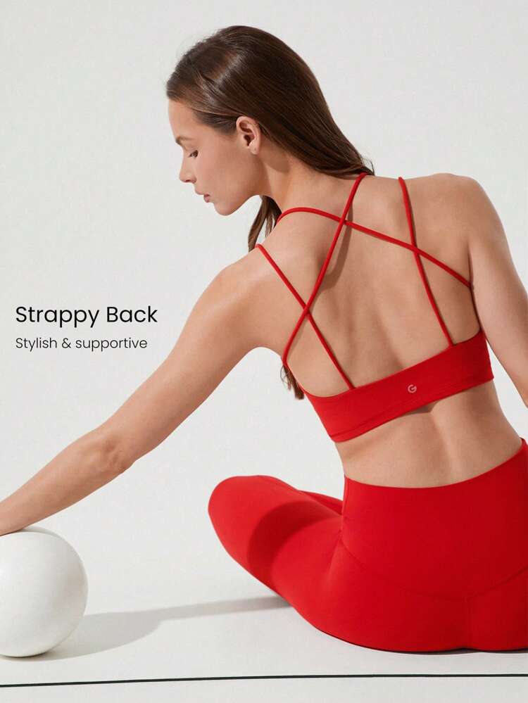 FeatherFit™ Soutien-gorge à encolure en cœur dos croisé avec fines bretelles ultra fines, à bonnets amovibles sans couture pour un impact léger, pour le yoga et la vie quotidienne