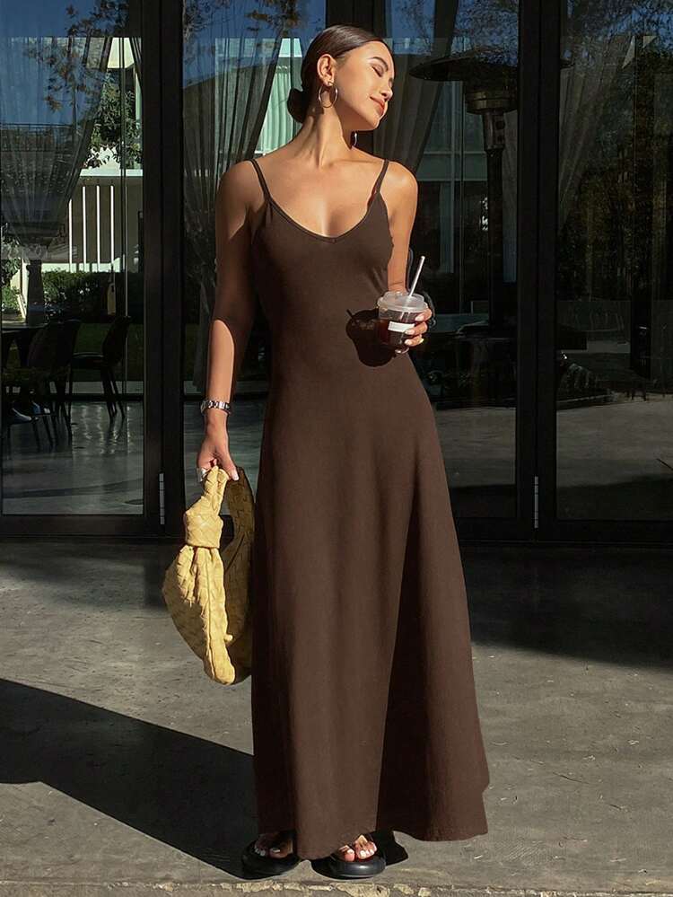 Women's Sleeveless V-Neck Backless A-Line Long Dress, Casual Summer Holiday Dress