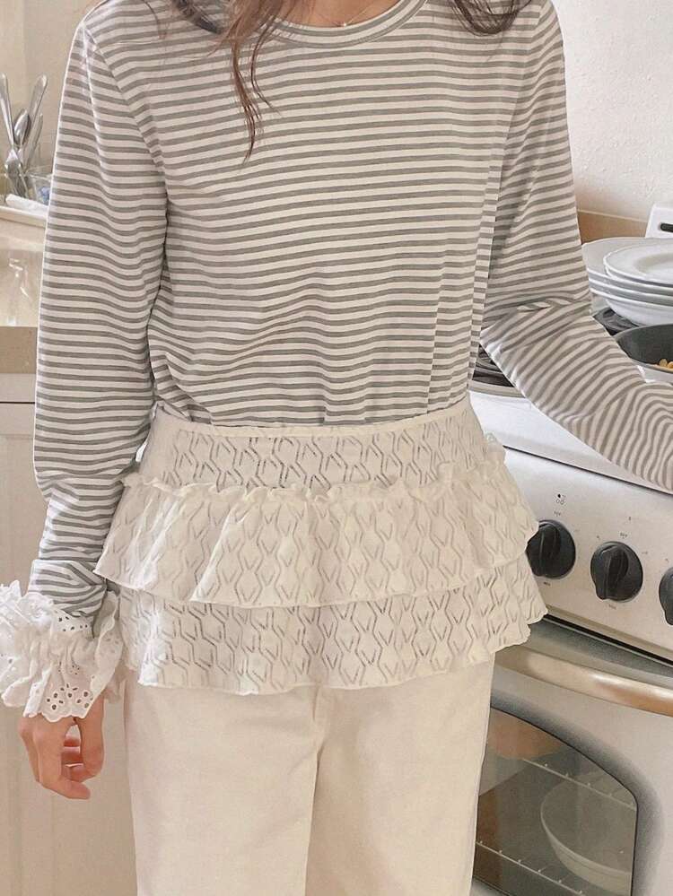 Women Versatile Spring/Summer Loose Pleated Ruffle Tie-Up Waist Skirt