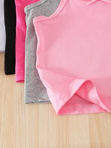 SHEIN Genkimix Kids 5 件女童牛奶丝简约细肩带休闲舒适吊带背心，带蝴蝶结，适合分层穿着 - 彩色 - 查看 3