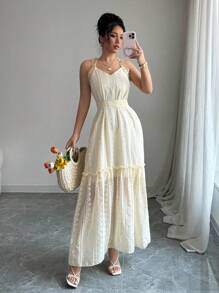 Chiquease Vestido de vacaciones elegante con tirantes de mujer con textura de jacquard