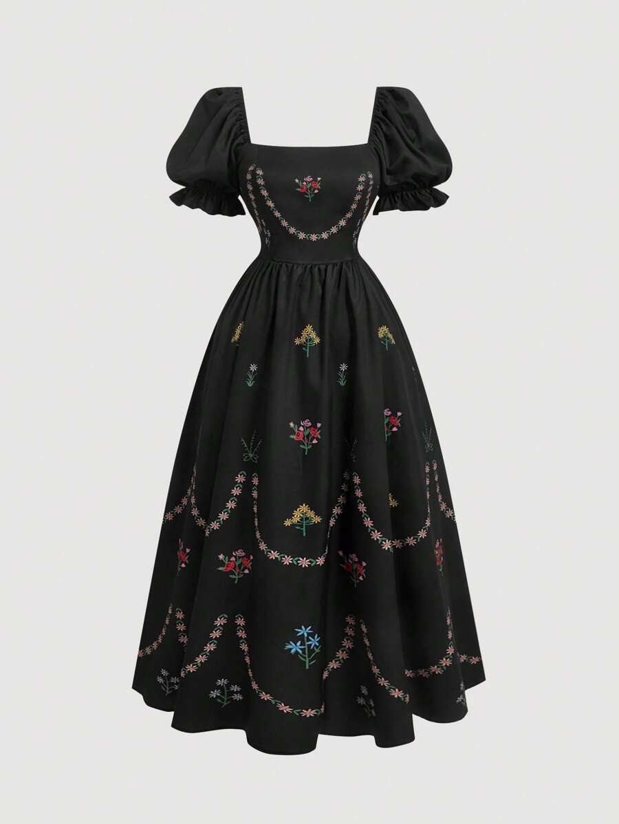 SHEIN MOD Plus Size Women Black Dress With Placement Print, Long Length,Summer Outfits For Women - Black - View 1