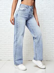 Jeans de pierna recta con bolsillo oblicuo