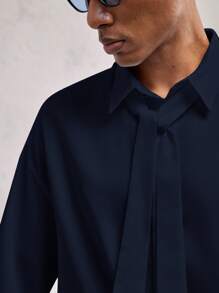 AKNOTIC Formal Men's Loose Drop Shoulder Short Sleeve Collared Casual Shirt, Suitable For Daily Wear - Apricot - View 3