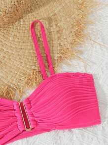 Teen Girls' Pink Spaghetti Strap Bikini Swimsuit Set With Knotted Mini Skirt Young Girls Sets Bathing Suit Set Girls Beach Sets Bathing Suits For Teens Top Beach Girl Clothes - Hot Pink - View 3