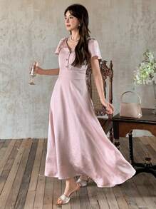 DAZY Women's Ruffled Hem Long Dress, Spring/Summer - Pink - View 5
