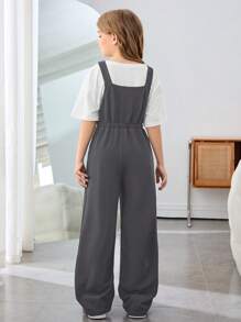SHEIN Tween Girls Casual Knitted Solid Color Overall Jumpsuit