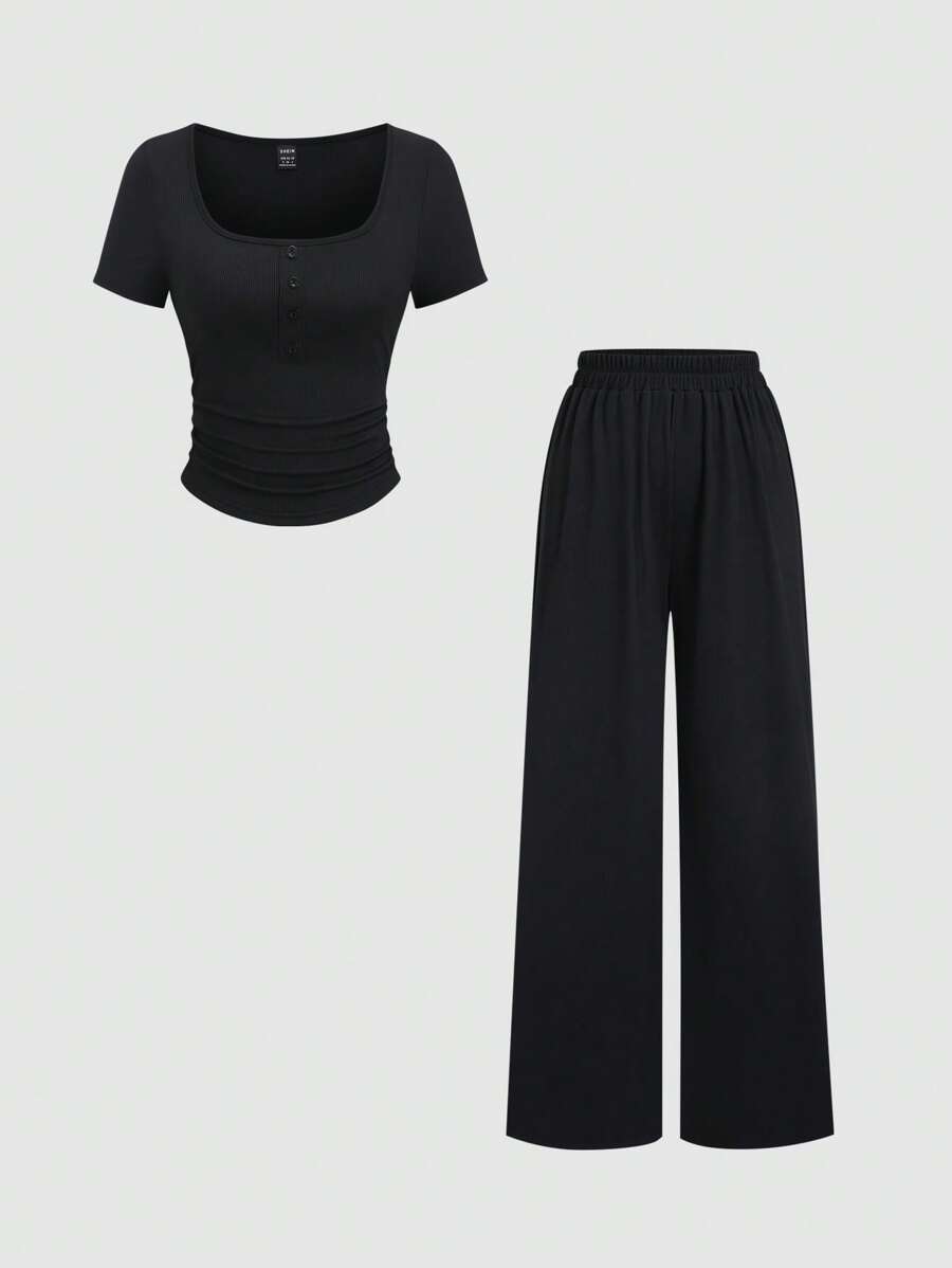 Sweetra Women Two Pieces Outfits For Daily Wear - Black - View 1