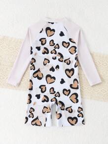 Girls' Flamingo Print One-Piece Rash Guard With Zipper, Long Sleeve UV-Protection Swimwear For Swimming And Beach - Multicolor - View 2