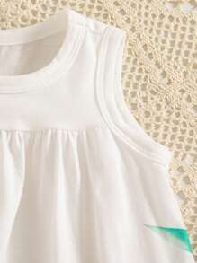 SHEIN Infant/Baby Girl Fashion New Cute Cow & Giraffe Animal Element Sleeveless Dress, Spring/Summer - Green - View 7