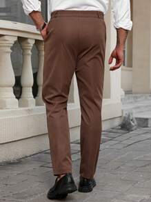 Manfinity Mode Plus Size Men's Solid Color Casual Business Suit Pants