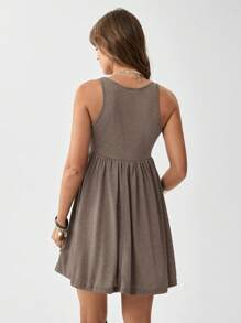SHEIN LUNE Women's Sleeveless Button Decorated Dress - Brown - View 2