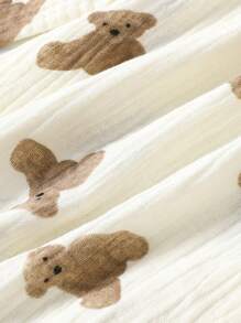 SHEIN 寶寶女孩鬆身休閒卡通熊印花睡衣連帽子 - 杏色 - 查看 5