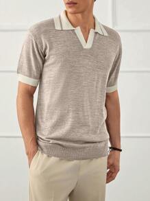 RueChic Men Solid Half Button Old Money Regular Polo Shirt - Beige - View 4