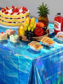 3 Pcs Iridescent Ocean Waves Tablecloths, 54 X 108 Inch Disposable Plastic Ocean Blue Table Cloth Rectangle Table Covers For Under The Sea Beach Surf Ocean Pool Party Birthday Party Decorations, Valentine Day