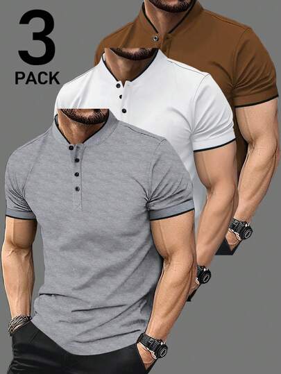 Manfinity Homme Set de 3 camisas polo de negocios de unicolor para hombre