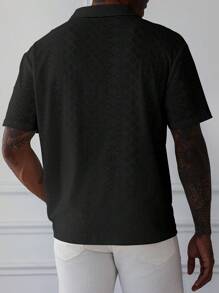 Manfinity Homme 男士纯色长袖 Polo 衫，夏季时尚 - 黑色 - 查看 2