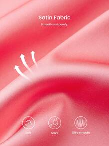 LUVLETTE 粉色女士缎面心形蕾丝边长款透气睡衣套装休闲套装内衣免费发带裤子带口袋