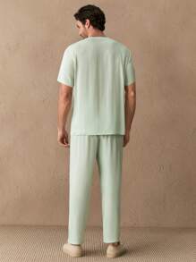 Manfinity VCAY 2pcs/Set Summer Lightweight Casual Sports Slim Fit Men's Short Sleeve T-Shirt Set - Green - View 4