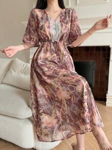 DAZY Đầm dài cổ chữ V buộc dây in hoa dành cho nữ. - Hồng - Xem 4