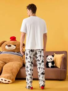 Happy Jammies Men's Sleepwear Set: Short Sleeve Round Neck T-Shirt And Pants, Fashionable For Summer