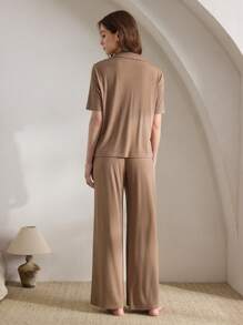 Ocili 休闲女士纯色休闲短袖上衣和裤子家居服套装，夏季假日服装