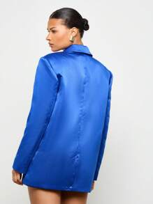 AiiRZ Satin Oversized Fit Single Breasted Elegant Blazer - Blue - View 2