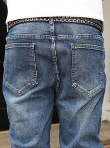 Manfinity LEGND Men's Ripped Pocket Casual Fashion Straight Leg Jeans - Light Wash - View 3