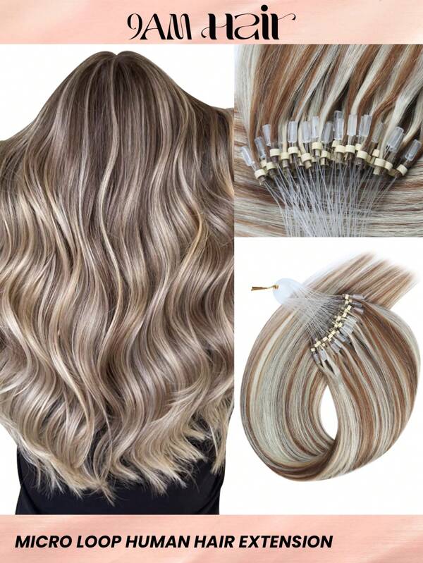50 hebras de extensiones de cabello humano con micro loop P6/613# Balayage marrón a rubio platino, extensiones de cabello humano con micro loop ultra suaves, súper suaves y sedosas rectas, extensiones de cabello saludables para mujer