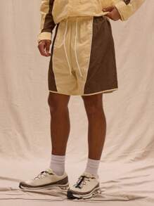 Musero Minimal Panelled Runner Shorts Co Ord Bottom Only Spring Summer Vacation Easter - Yellow - View 3