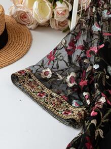 DreamSkyne Court Retro 大码女式蕾丝刺绣复古黑色短袖中长连衣裙 女装 夏季服装 女式连衣裙 生日女装 优雅礼服 女装 - 黑色 - 查看 5