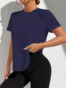 Gameset SHEIN Sport 拇指孔撞色撞色网眼插肩袖运动T恤健身背心健身房女式衬衫 - 藏蓝色 - 查看 3