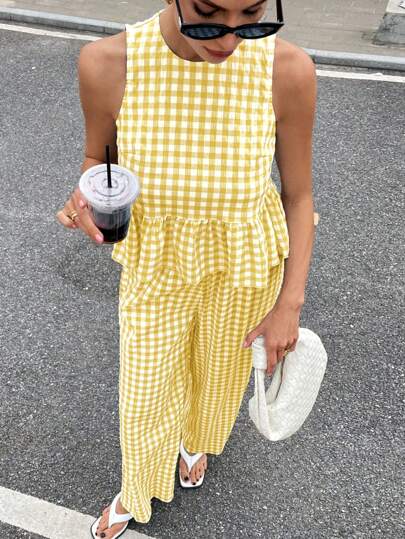 Siren Gaze Women Two Pieces Outfits For Daily Wear Island Vacation Outfits Women Summer Clothing Woman S Summer Clothes Women Summer Sets Work Summer Dresses Women S Clothes Plaid Check