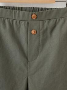 Loomiva Young Boys' Casual Elastic Waist Woven Shorts, Fashionable Simple School Style, Comfortable Fit, Spring/Summer - Green - View 4