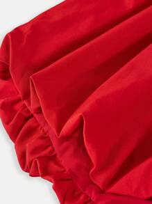 SHEIN Girlism Tween Girl Casual All-Match Fashion Bubble Dress With Built-In Shorts, Woven, Solid Color, Modest - Red - View 4