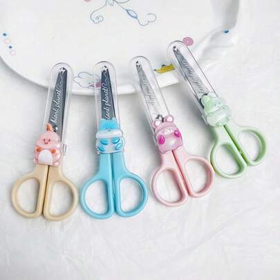 Cute Cartoon Stainless Steel Craft Scissors - Mini Portable Stationery Scissors With Cover For Scrapbooking DIY Crafts Supplies,Back To School,School Supplies