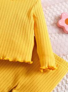 SHEIN 4 Stücke Set Neugeborenes Baby Mädchen Blümchen Gestricktes Langarm-Top & Hose mit Gummibund, geeignet für Herbst/Winter