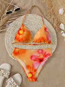 少女休闲花卉印花吊带背心和紧身裤泳衣套装，度假风格，适合夏季“Coconutgirl” - 彩色 - 查看 5